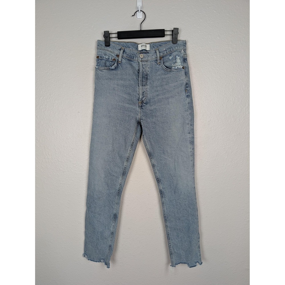 AGOLDE Jeans Womens 27 Light Wash Nico High Rise Slim Raw Hem Distressed Cropped